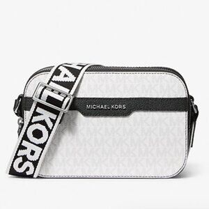 NWT Michael Kors Camera Bag Unisex Logo White Coated Canvas